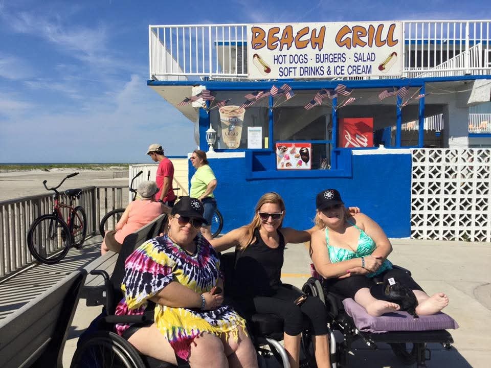Three women at the Beach Grill — boardwalk outing